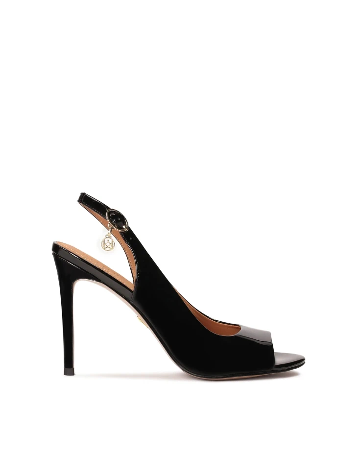 kazar Black patent leathered sandals with a covered upper