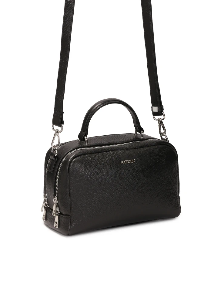 Kazar Black Pea Leather Double-compartment Trunk Handbag