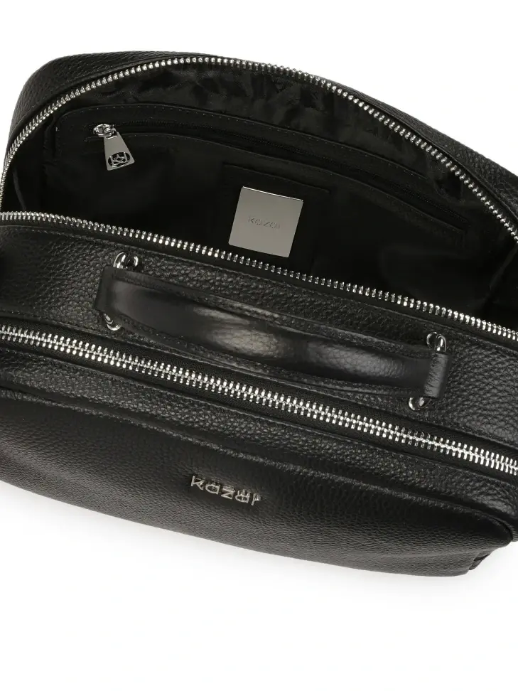Kazar Black Pea Leather Double-compartment Trunk Handbag