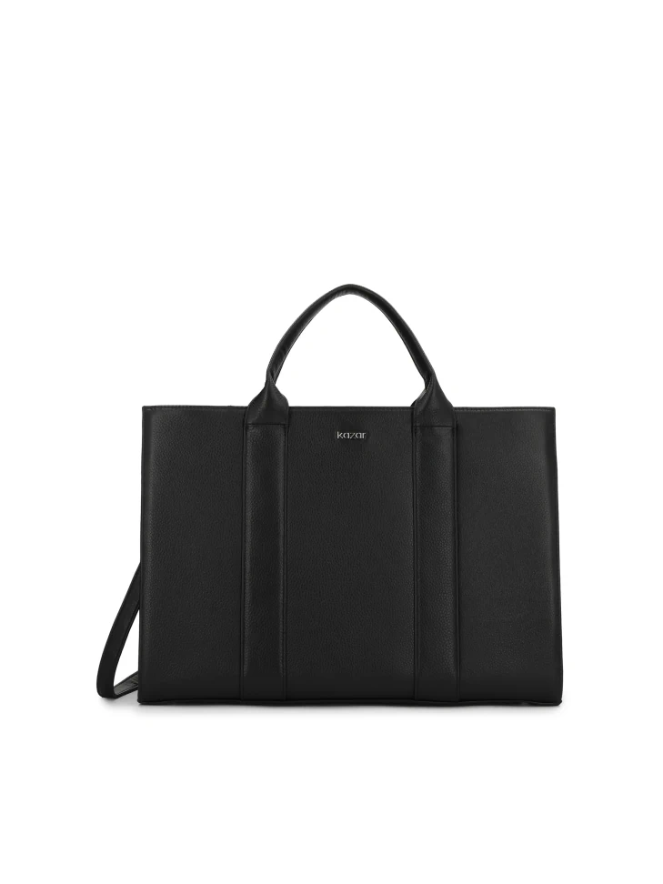 kazar Black pea-skin leather tote bag with detachable strap