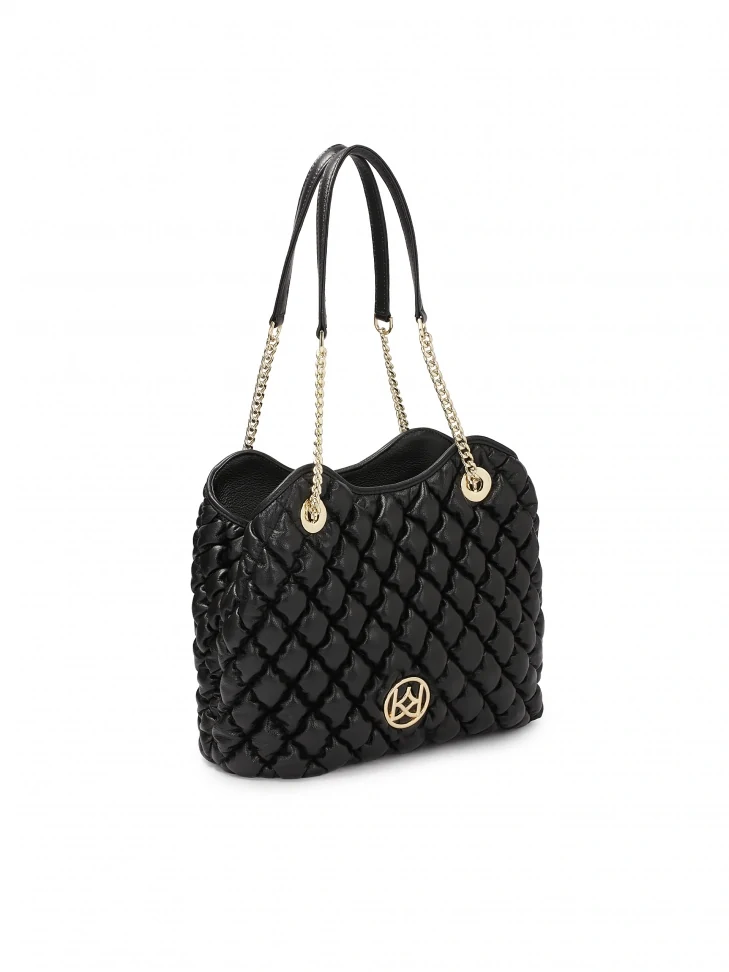 Kazar Black Quilted Pattern Handbag With Shoulder Chains