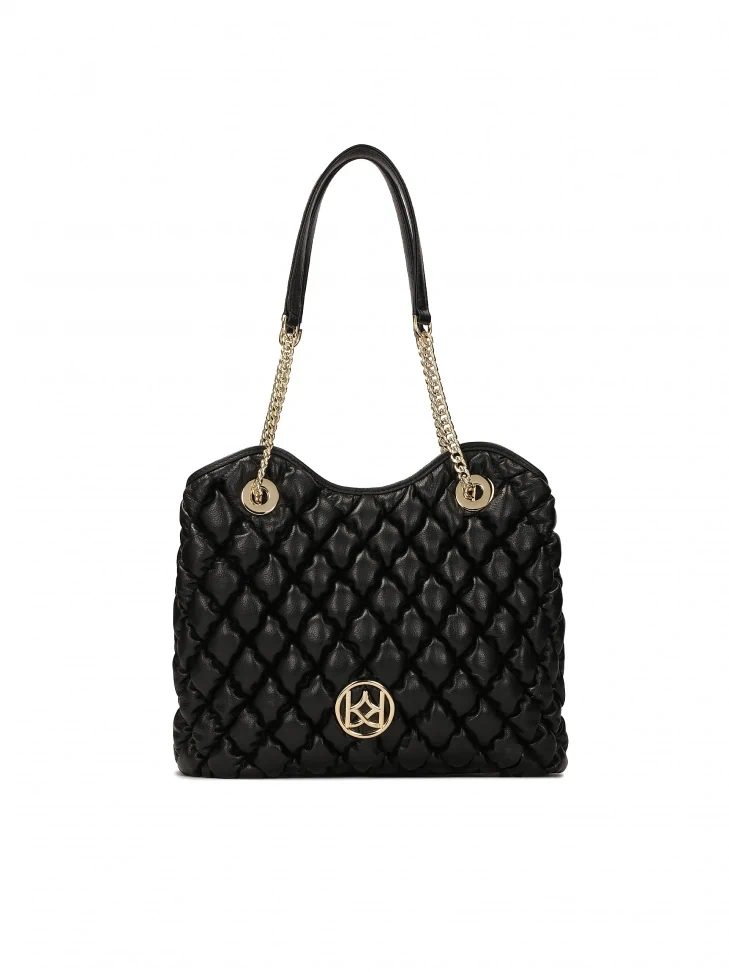 kazar Black quilted pattern handbag with shoulder chains