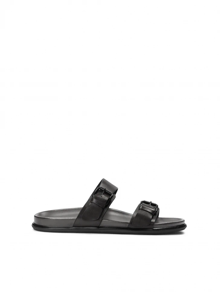 kazar Black slides in grain leather for urban style