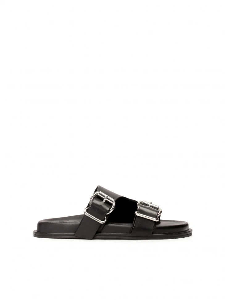 kazar Black slides with two buckles on a comfortable sole