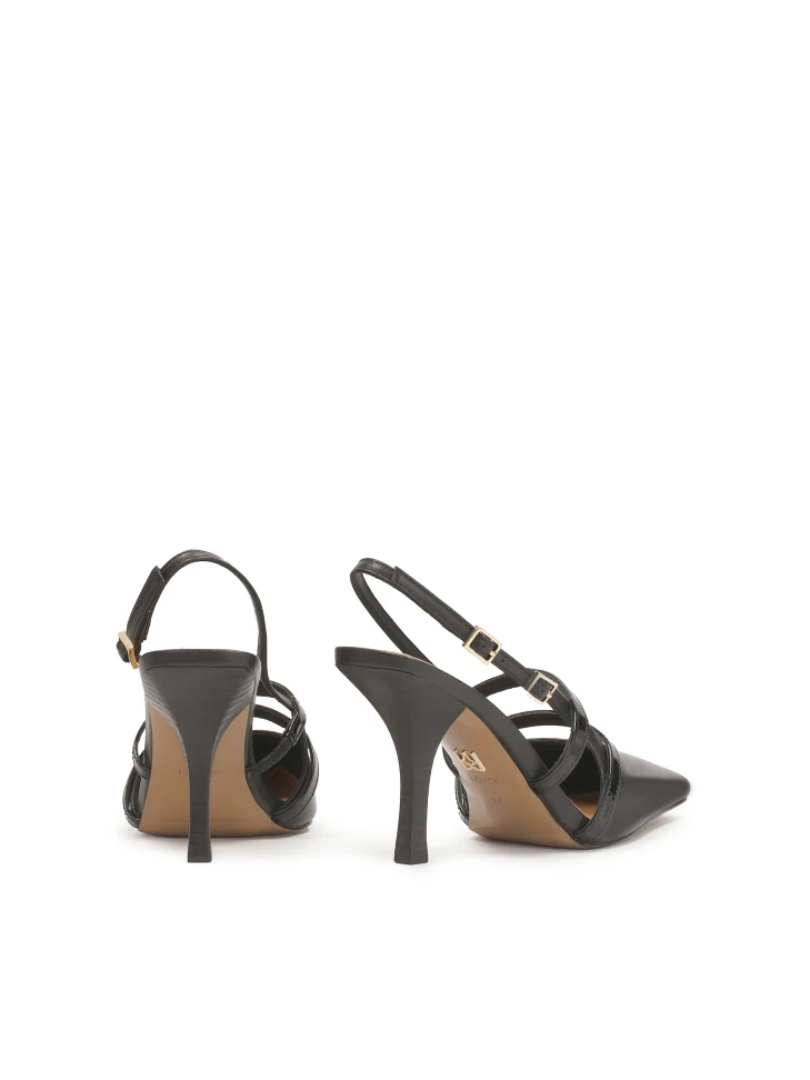 Kazar Black Slingback Pumps With Patent Leather Straps