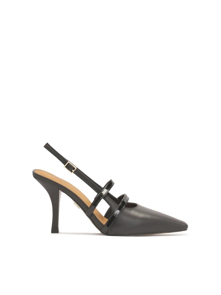 kazar Black slingback pumps with patent leather straps
