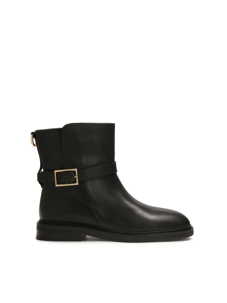 kazar Black slip-on natural leather boots with decorative buckle