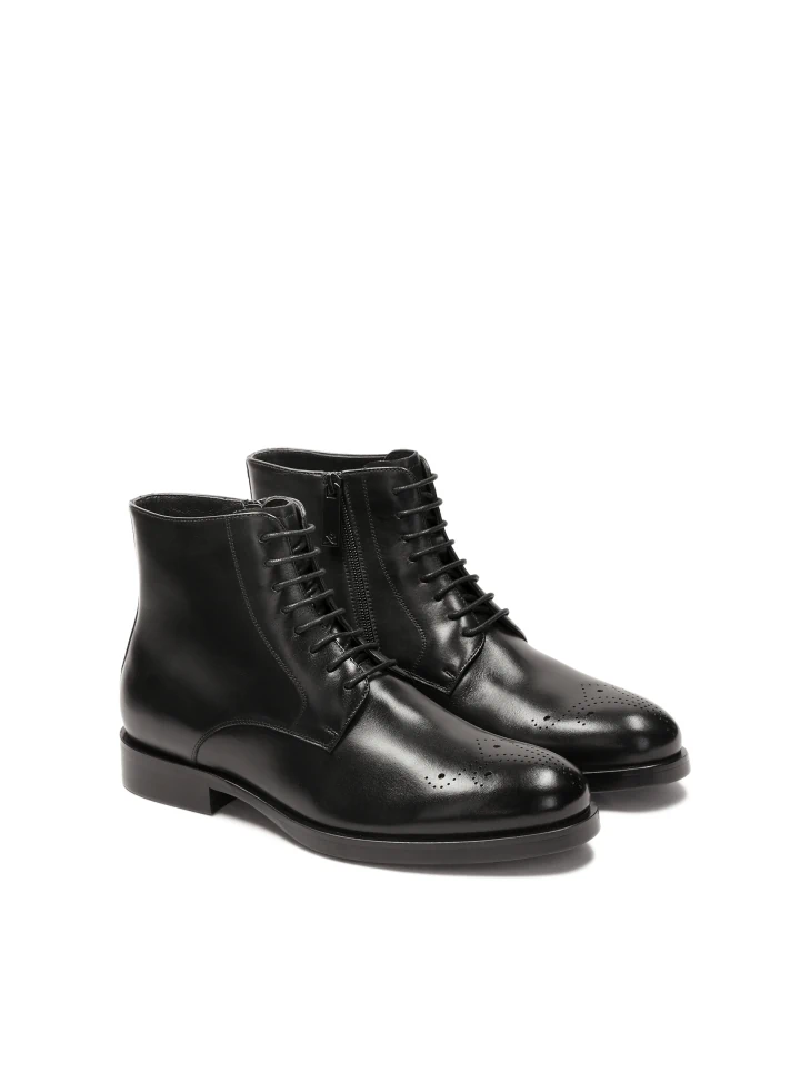 Kazar Black Smooth Leather Boots With Openwork Embellishment