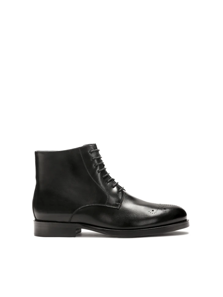 kazar Black smooth leather boots with openwork embellishment