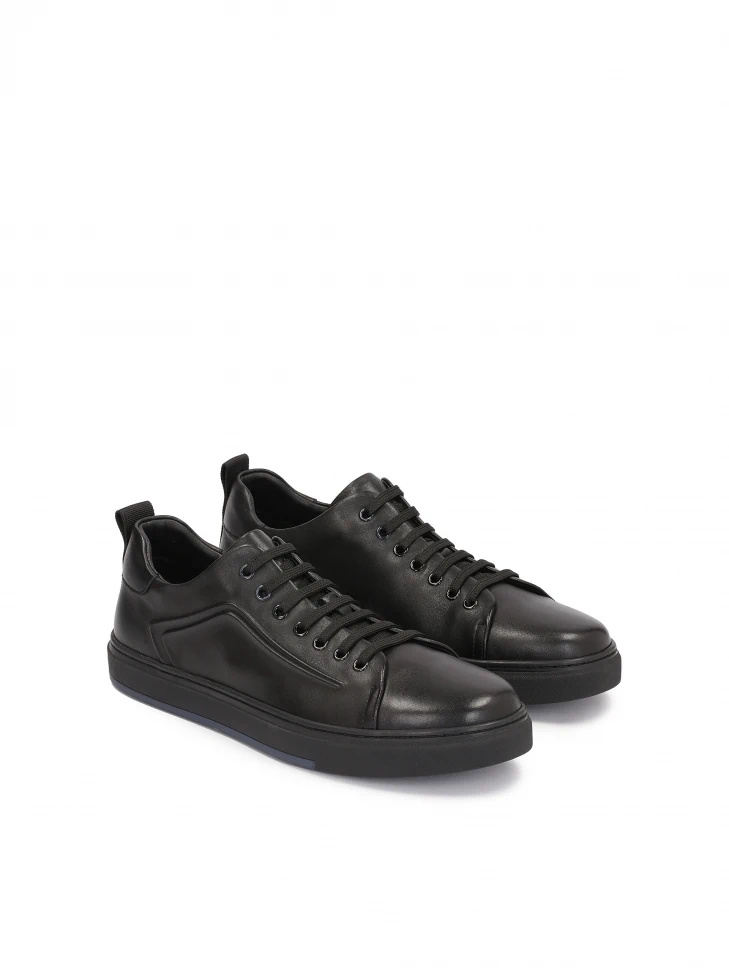 Kazar Black Sneakers For Men With A Protruding Embossed Pattern