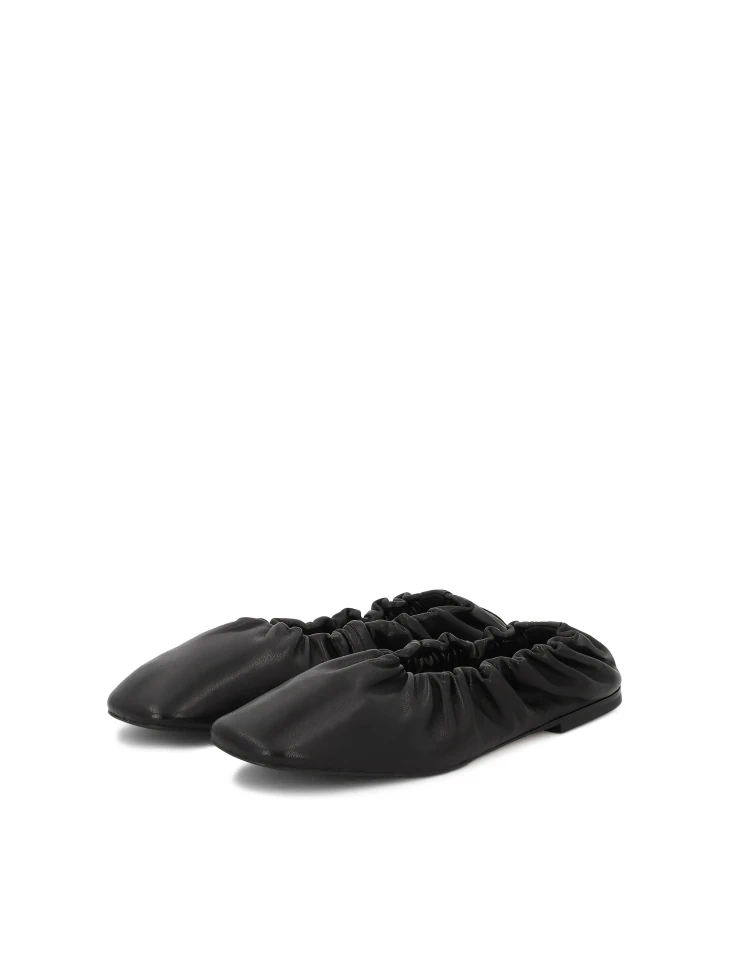 Kazar Black Soft Leather Ballerinas Decorated With A Crease