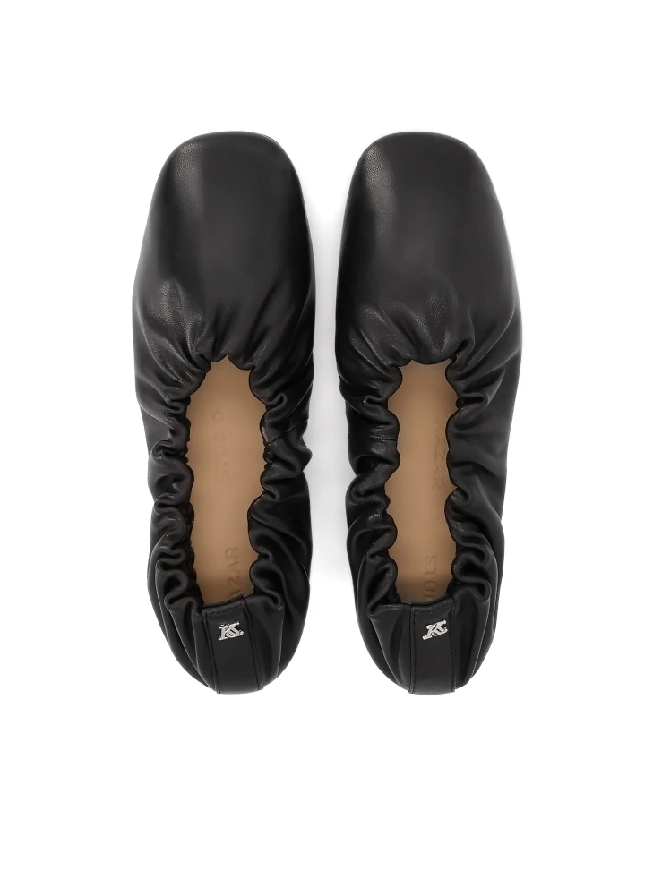 Kazar Black Soft Leather Ballerinas Decorated With A Crease