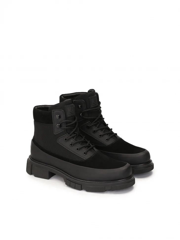 Kazar Black Solid Men's Boots With High Laced Upper