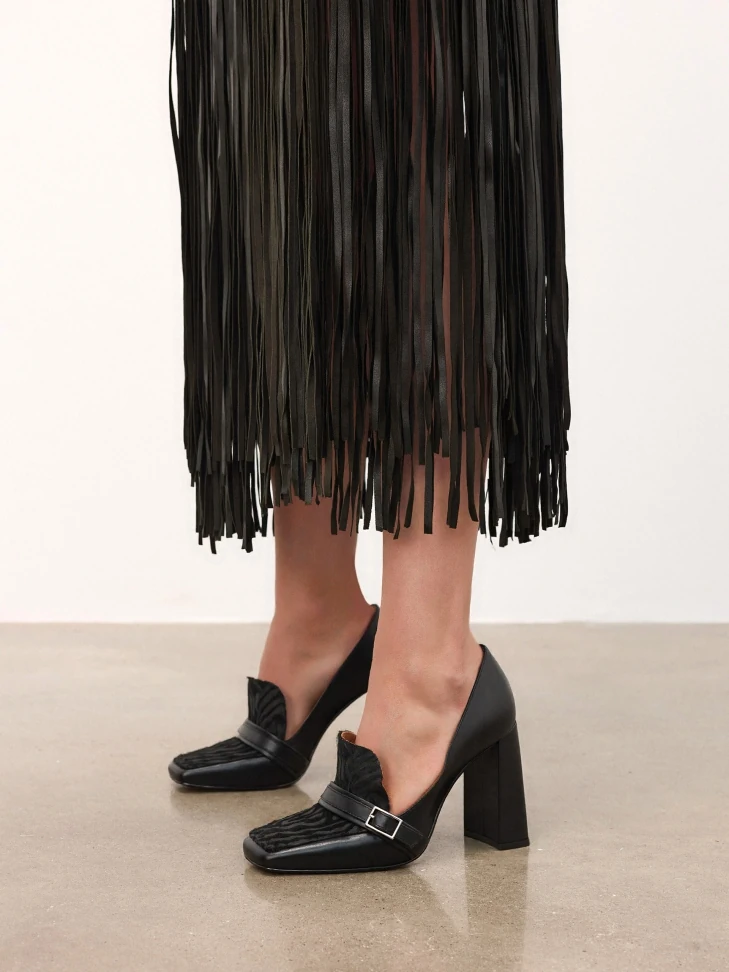 Kazar Black Stiletto Pumps With Animal Print Accents