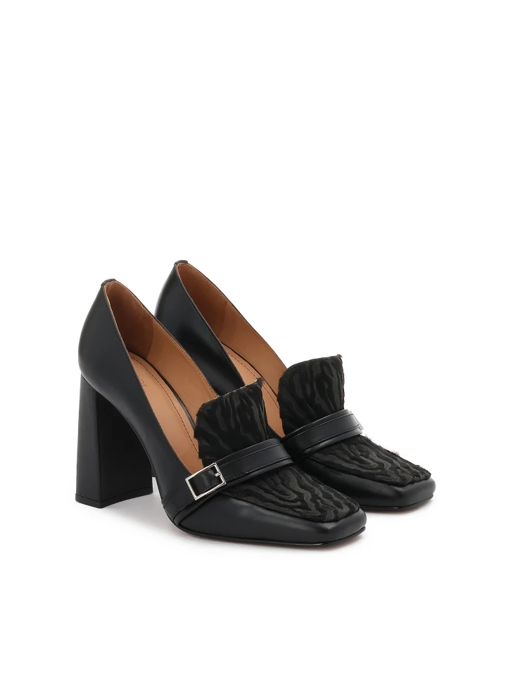 Kazar Black Stiletto Pumps With Animal Print Accents