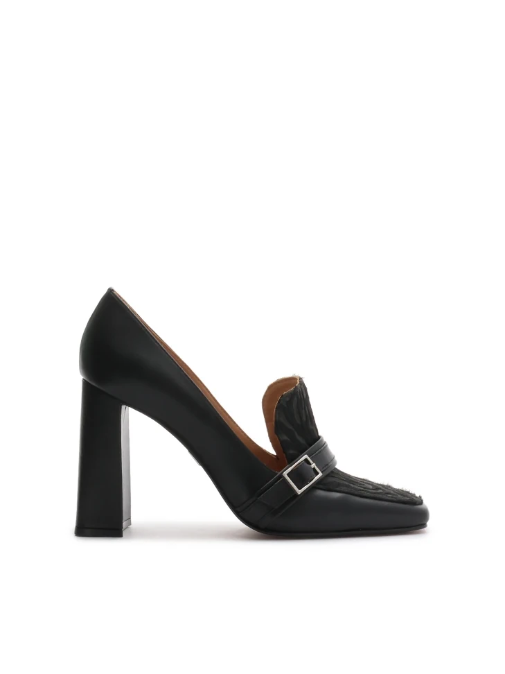 kazar Black stiletto pumps with animal print accents