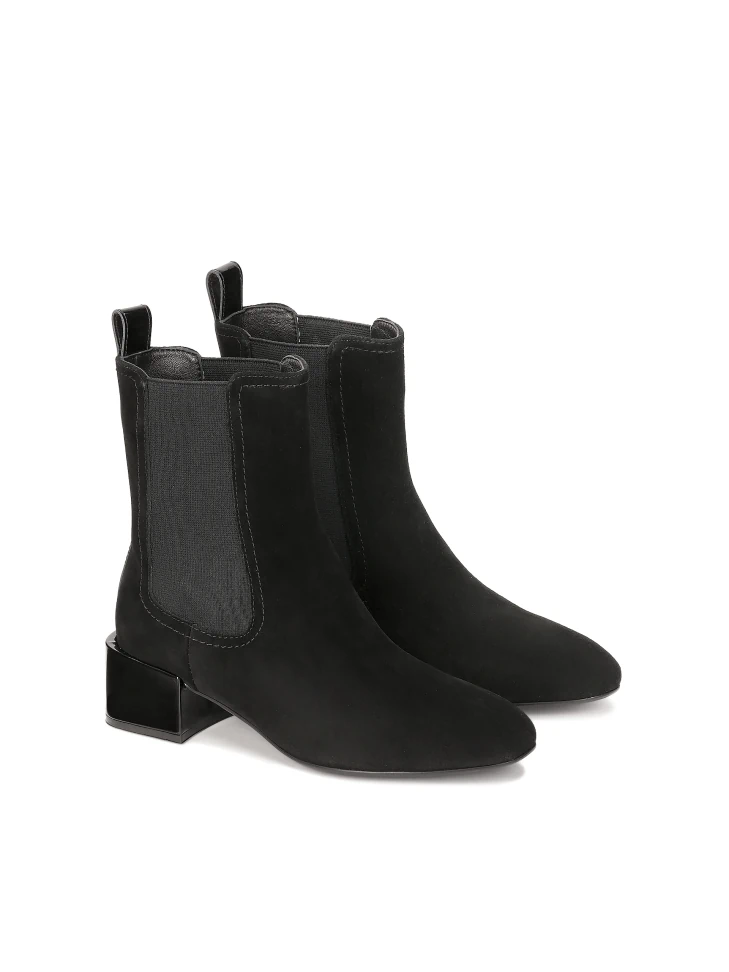 Kazar Black Suede Boots With Elastic Upper And Low Heel