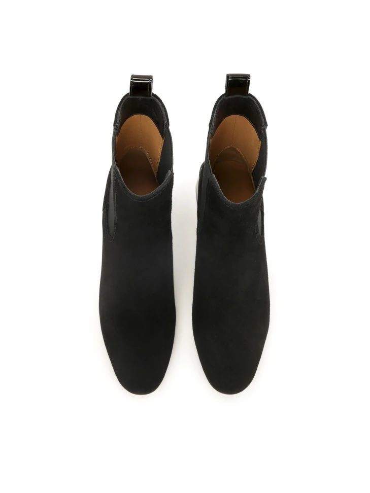 Kazar Black Suede Boots With Elastic Upper And Low Heel