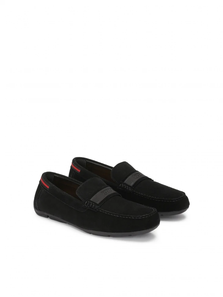Kazar Black Suede Moccasins Embellished With Logo Ribbon