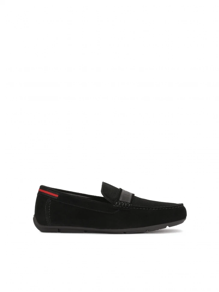 kazar Black suede moccasins embellished with logo ribbon