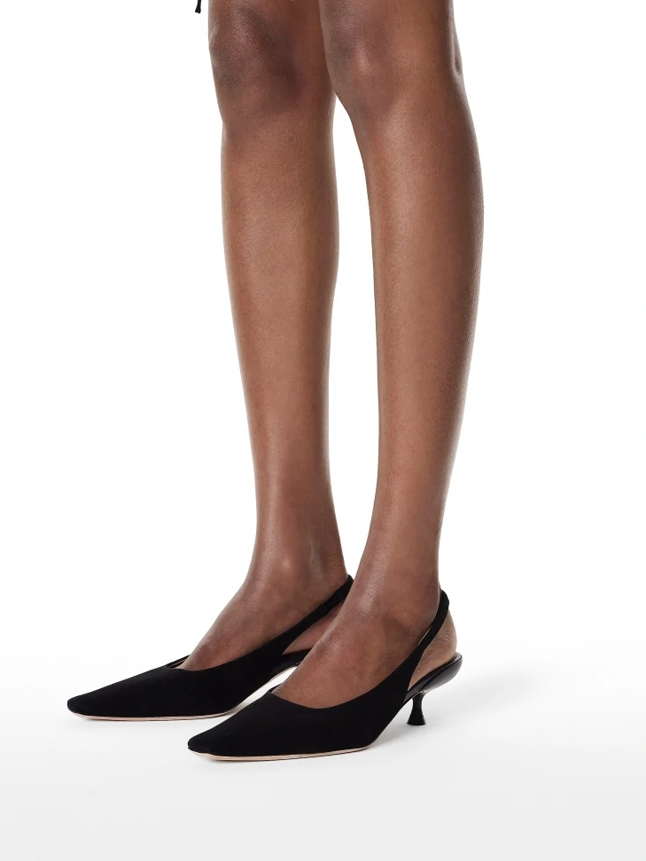 Kazar Black Suede Pumps With Open Heel And Extended Nose