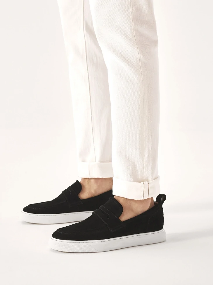 Kazar Black Suede Slip-on Sneakers On Contrasting Sole