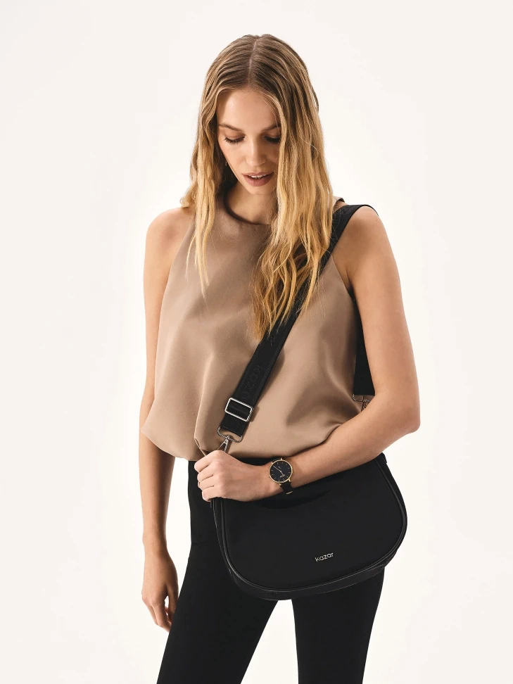 Kazar Black Textile Bag In The Shape Of A Croissant