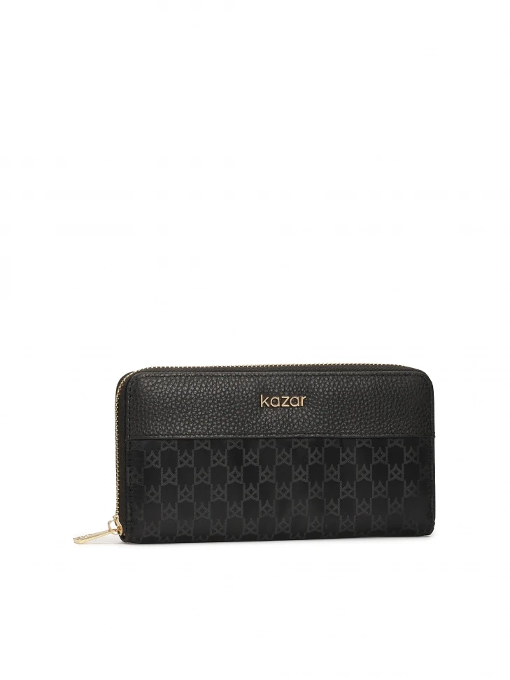 Kazar Black Zip Wallet With Embossed KAZAR Monograms