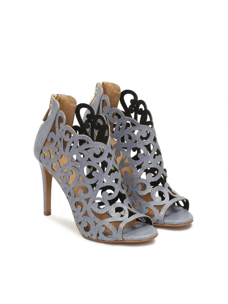 Kazar Blue Peep Toe Boots With Striking Cut-out Upper
