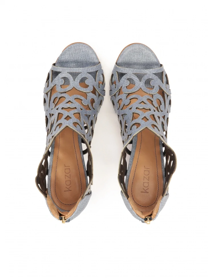 Kazar Blue Peep Toe Boots With Striking Cut-out Upper