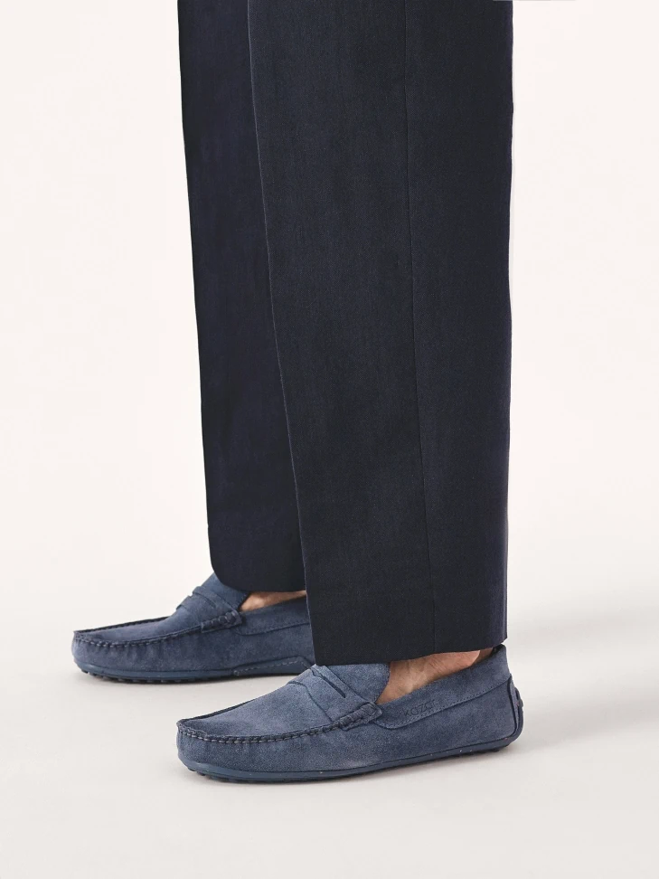 Kazar Blue Suede Moccasins On A Studded Rubber Sole