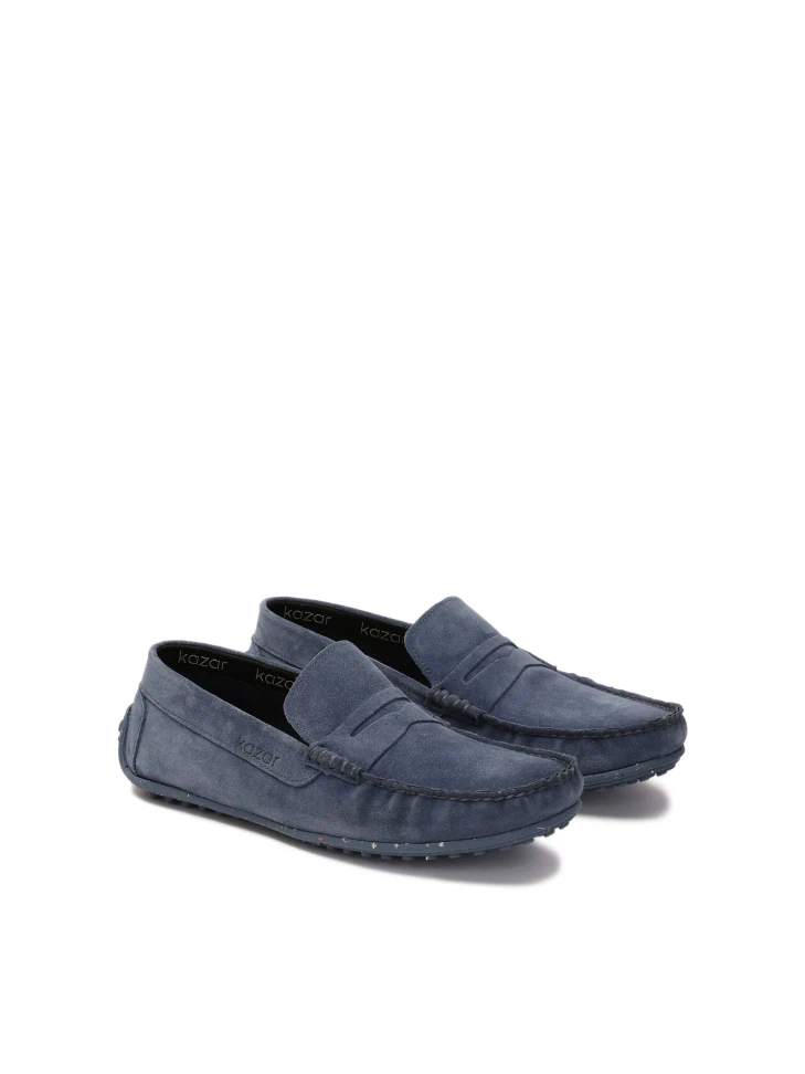 Kazar Blue Suede Moccasins On A Studded Rubber Sole