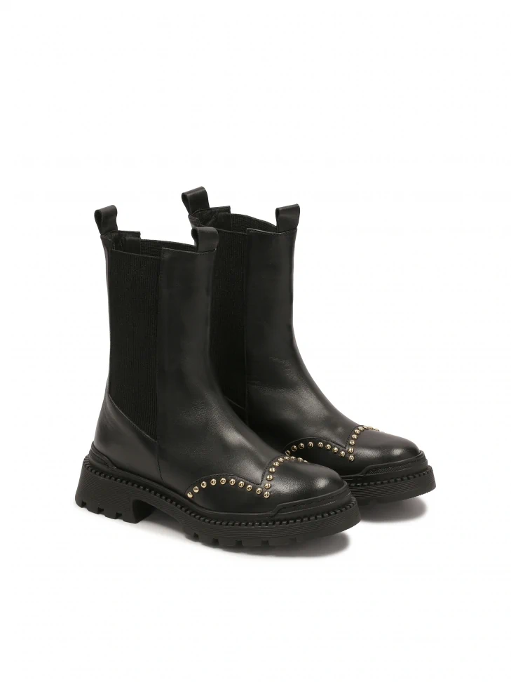 Kazar Boots With Slip-on Upper Decorated With Round Rivets