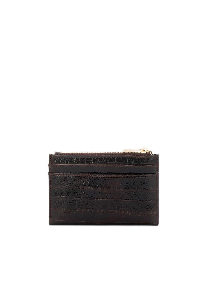 Kazar Brown Embossed Leather Wallet With Coin Compartment
