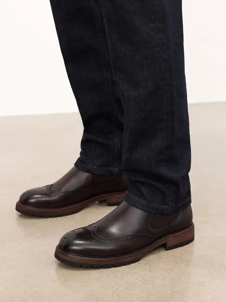 Kazar Brown Leather Chelsea Boots With Ornamentation
