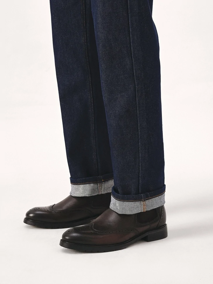 Kazar Brown Leather Chelsea Boots With Rosette Embellishment