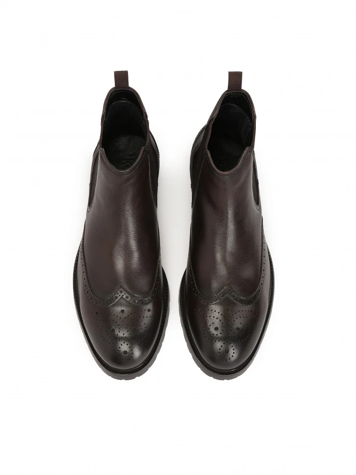 kazar Brown leather Chelsea boots with rosette embellishment