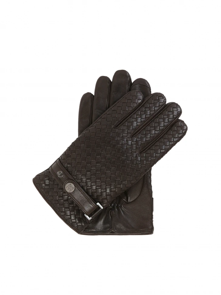 kazar Brown men's gloves with glamorously braided leather