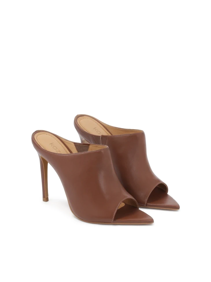 Kazar Brown Mules With Slender Heel And Pointed Nose