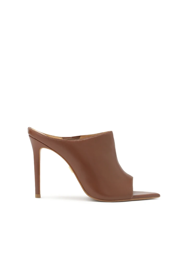 kazar Brown mules with slender heel and pointed nose