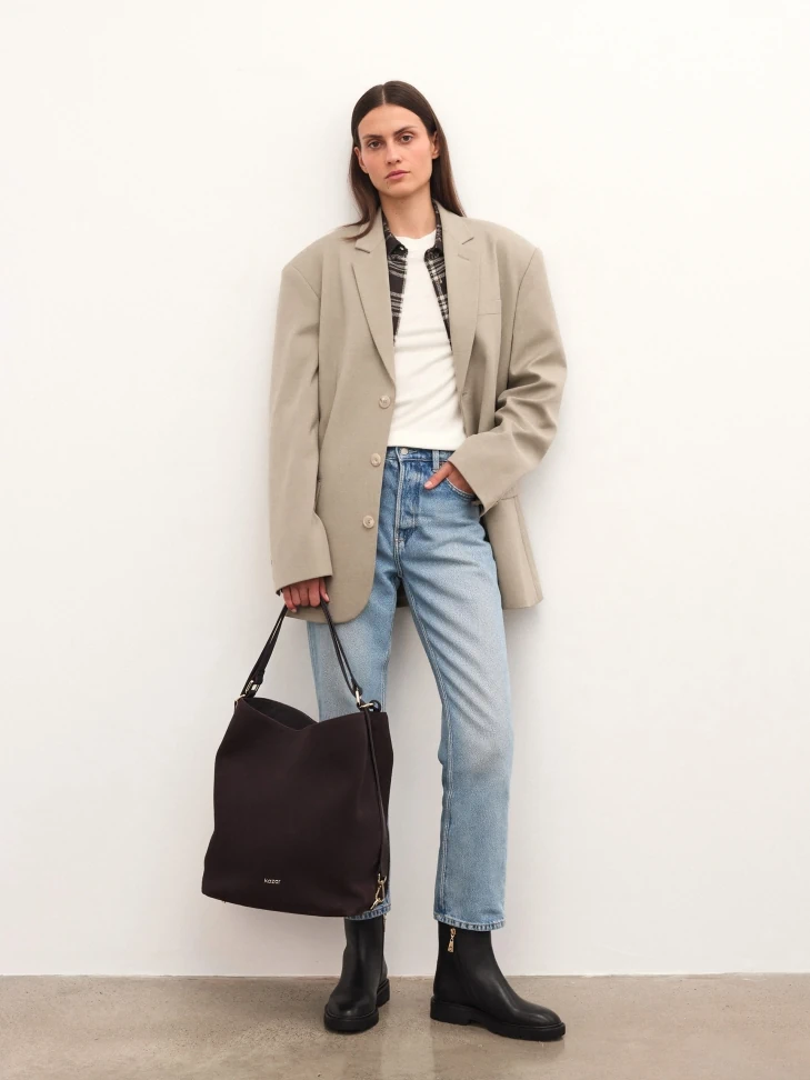 Kazar Brown Natural Suede Handbag With Minimalist Design