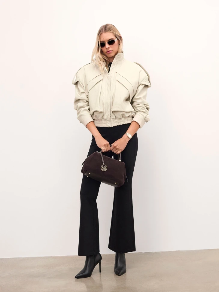 Kazar Brown Suede And Genuine Leather Handbag With Key Ring