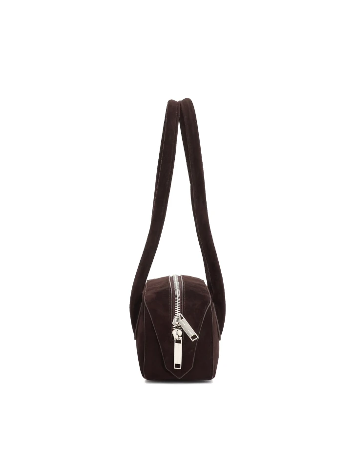 Kazar Brown Suede Baguette Handbag With Long Handles