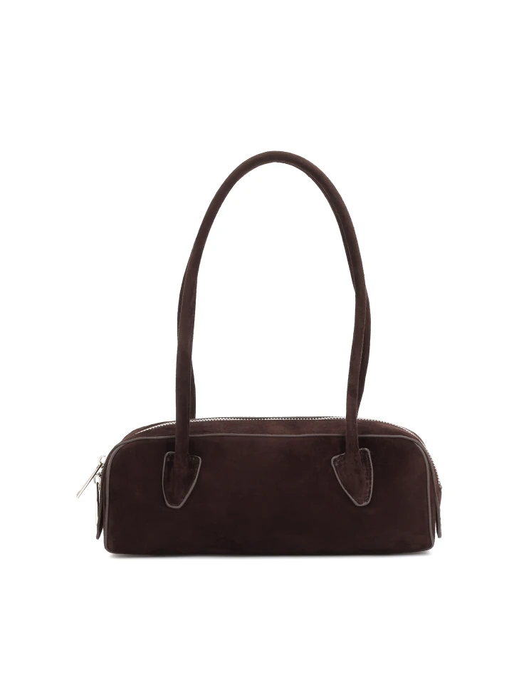 Kazar Brown Suede Baguette Handbag With Long Handles