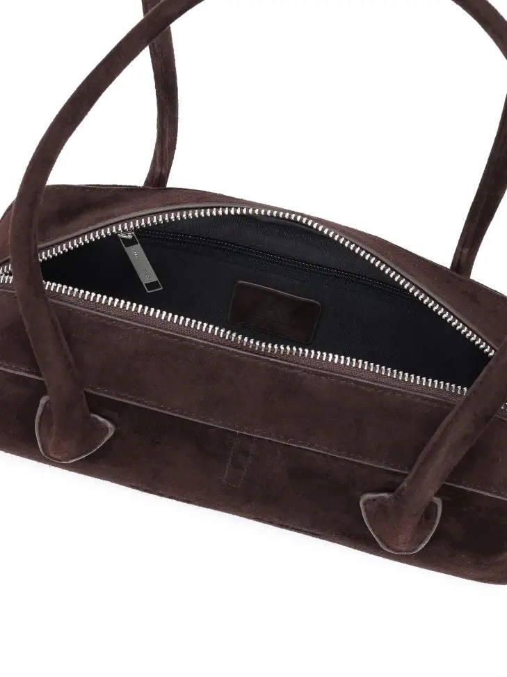 Kazar Brown Suede Baguette Handbag With Long Handles