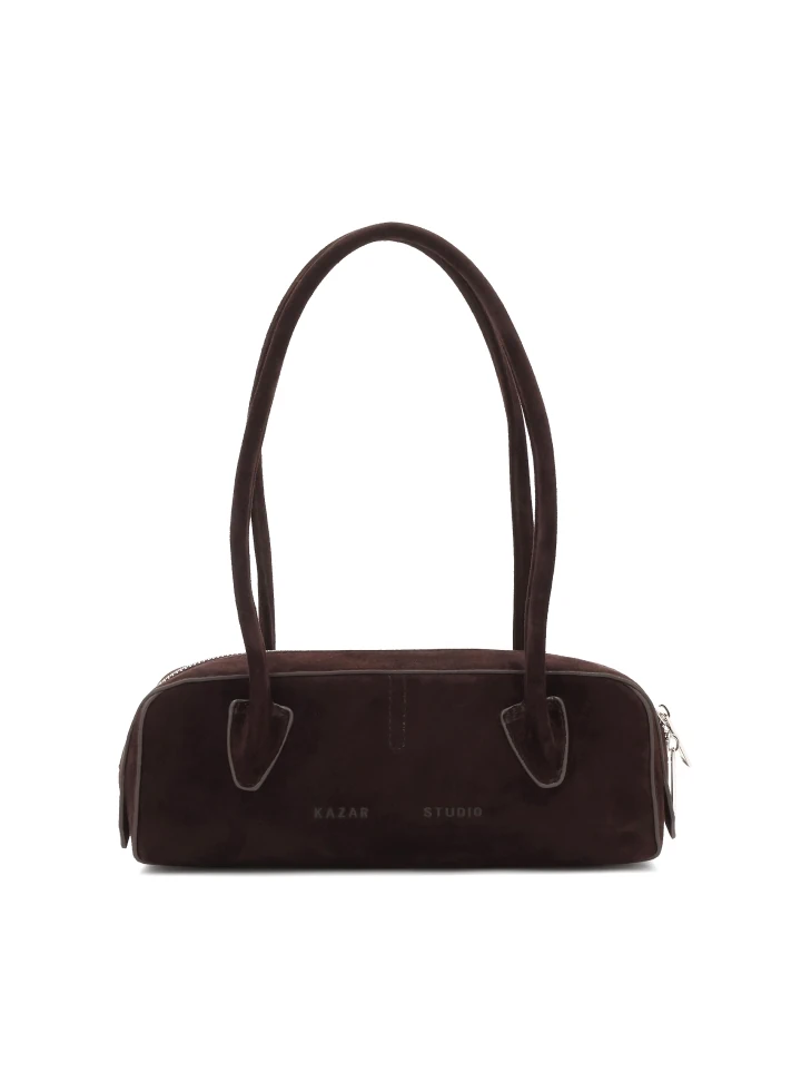 kazar Brown suede baguette handbag with long handles