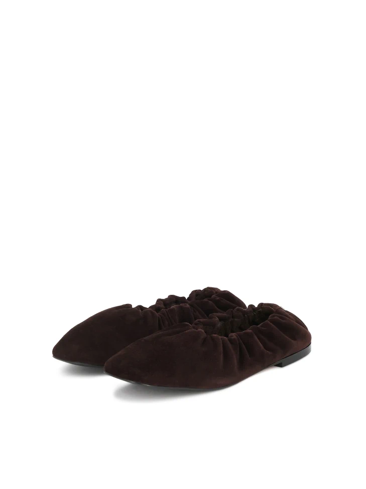 Kazar Brown Suede Ballerinas With Elastic Band And Silver Monogram