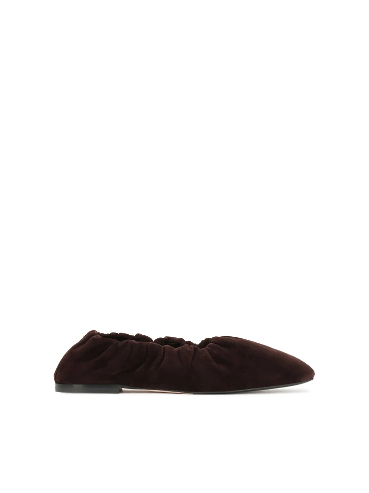 kazar Brown suede ballerinas with elastic band and silver monogram