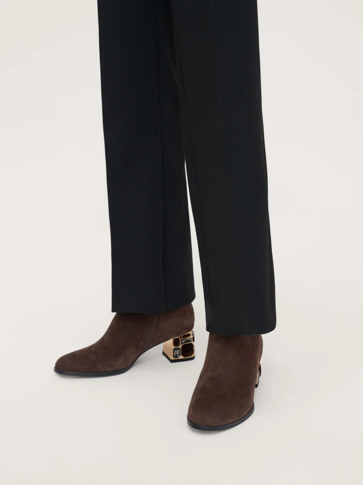 Kazar Brown Suede Booties With A Beautifully Decorated Heel