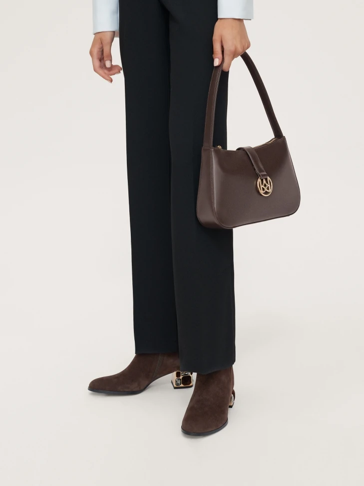 Kazar Brown Suede Booties With A Beautifully Decorated Heel